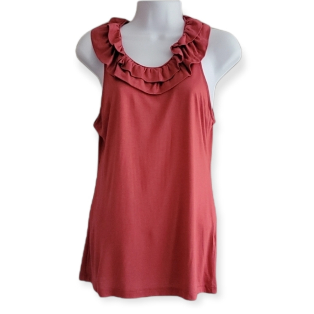 BANANA REPUBLIC coral ruffle neck tank